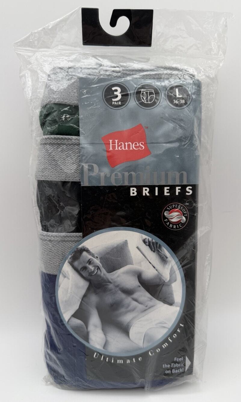 Vtg Men Hanes Premium Briefs 3 Pack Sz L 36-38 Blue Black Green